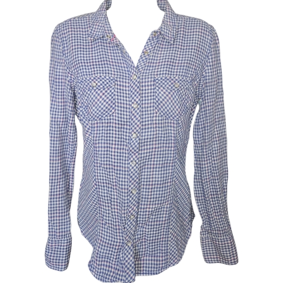 VINTAGE Guess Plaid Snap Button Up Convertable Sleeve Top - Picture 1 of 6